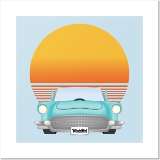 Muscle Car with Round Sunset as Background Posters and Art